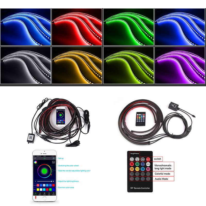 BISA COD JIAMEN Lampu LED Strip Mobil RGB Underglow Car Body 90/120 cm 4PCS with Bluetooth App