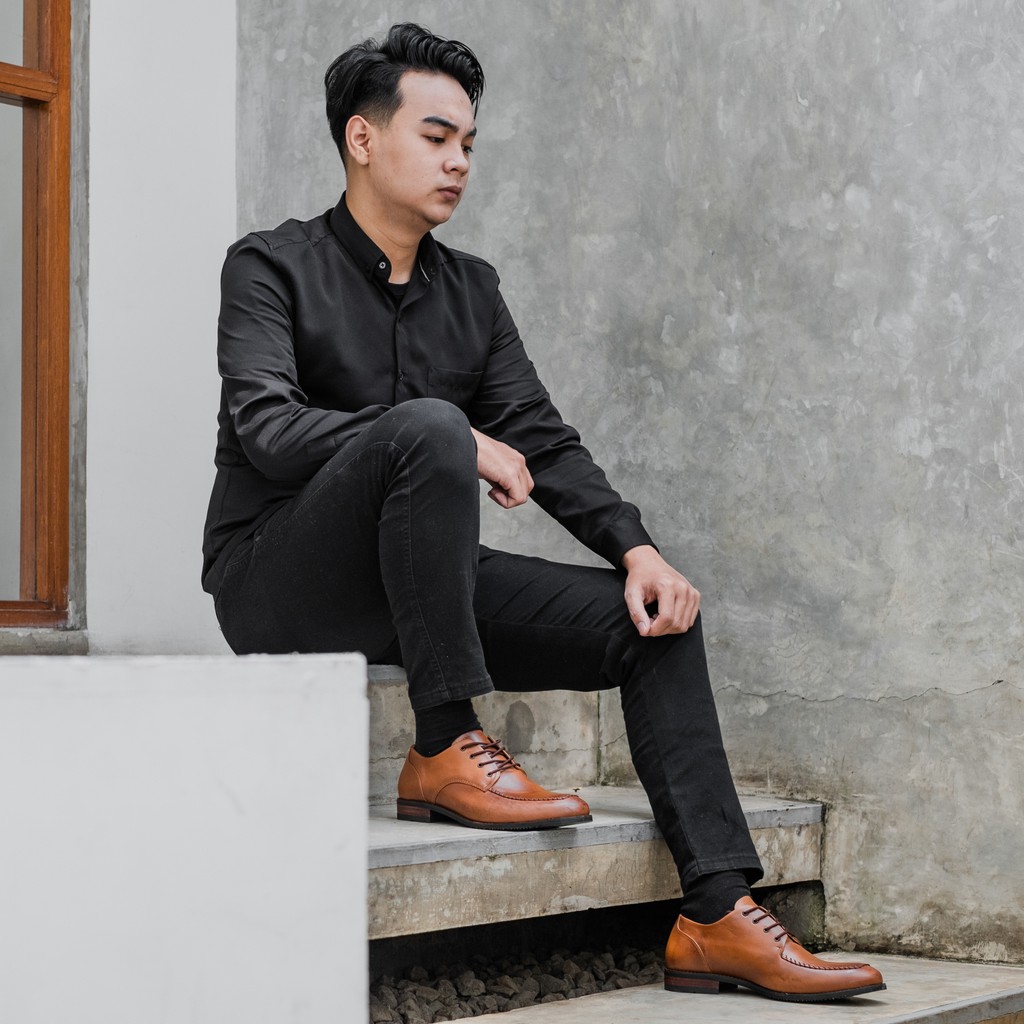 Seffield Brown | Sepatu Kulit Asli Coklat  Pria Casual Kerja Cowok Kantor Pantofel | Lvnatica x FORIND