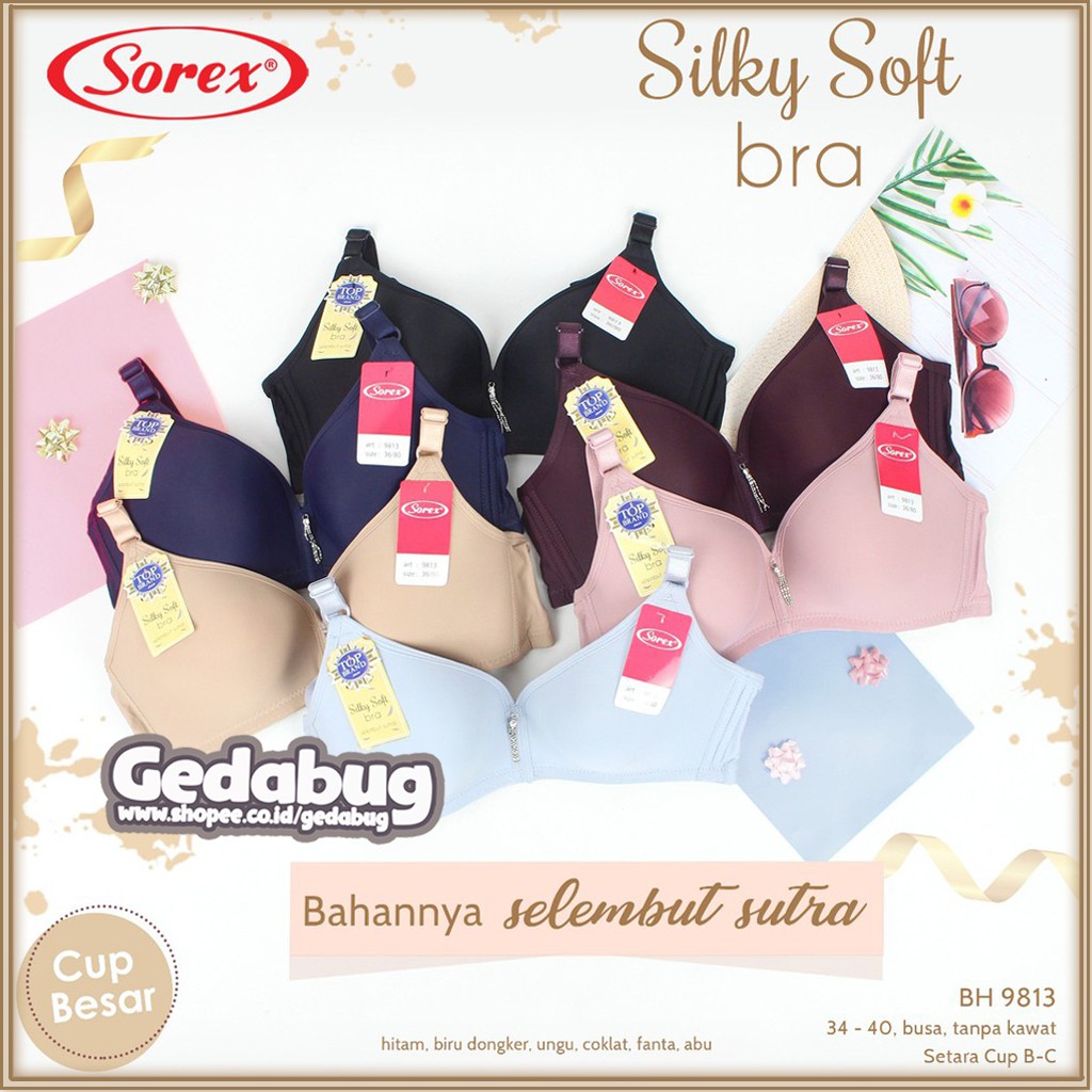 Bra BH Sorex 9813 Silky Soft Bra Busa tanpa Kawat Kait 3 Cup Besar setara Cup B-C | Gedabug