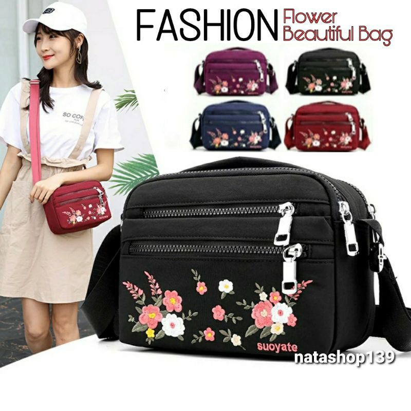 Hot Sale 2020 Fashion Tas Selempang Casual Small Flower Bordir Beautiful Bag Travel School Bag