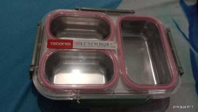 Tempat Makan Stainless Anti Tumpah Tedemei 6540 Pink Green Blue.