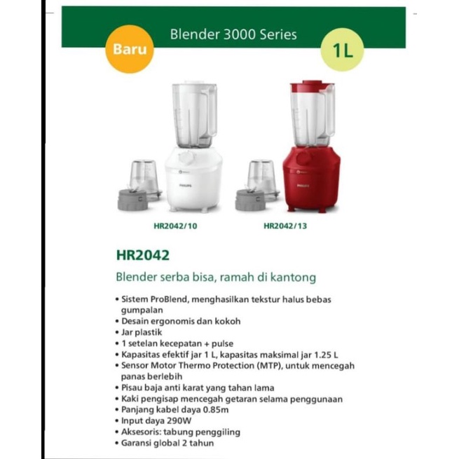 Philips Blender Plastikb1 liter HR 2042