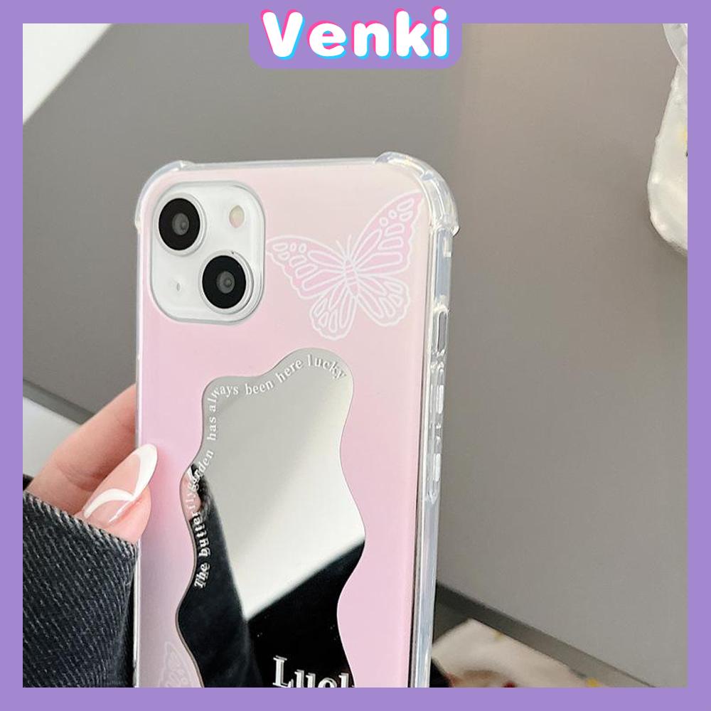 iPhone Case Acrylic HD Mirror Laser Airbag Shockproof Protection Camera Cute Pink Butterfly Compatible For iPhone 11 iPhone 13 Pro Max iPhone 12 Pro Max iPhone 7 Plus iPhone xr