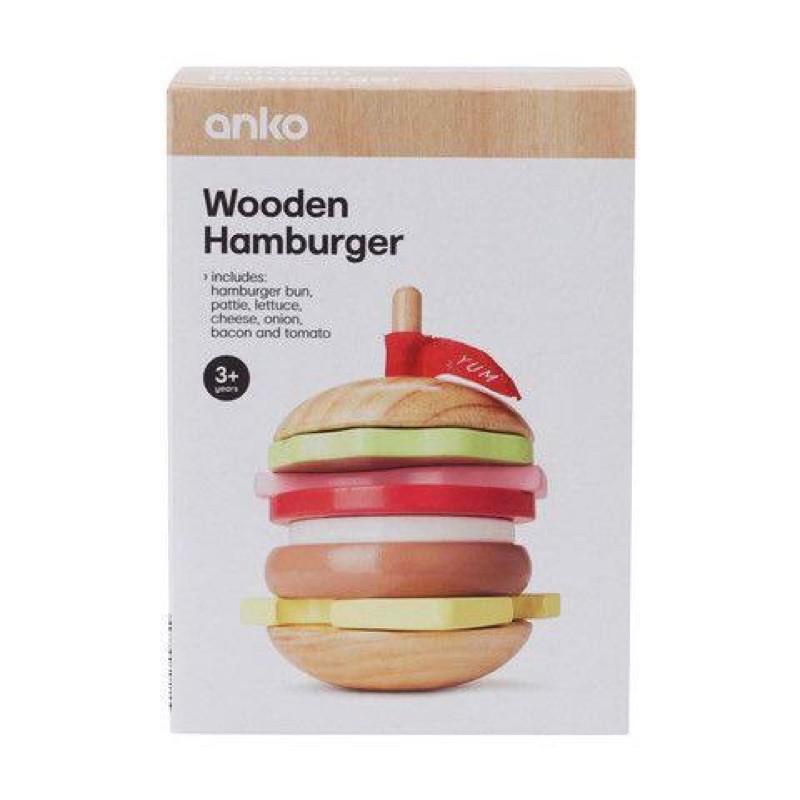 Preloved mainan burger kayu anko wooden hamburger burger set anko mainan edukasi open ended