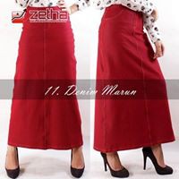 Rok Zetha Panjang Wanita Warna Denim Marun | Rok Kerja Kantor | Rok Denim | Rok Model A - Line | Rok