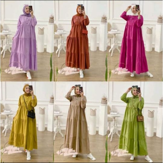 Midi katun twill polos kirania dress busui dress kekinian jumbo