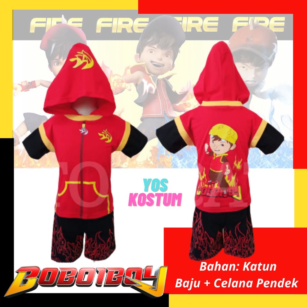 Baju Boboiboy Api Kostum Anak Laki Cowok Setelan Pendek Topi Hodie Karakter 1 - 11 Tahun