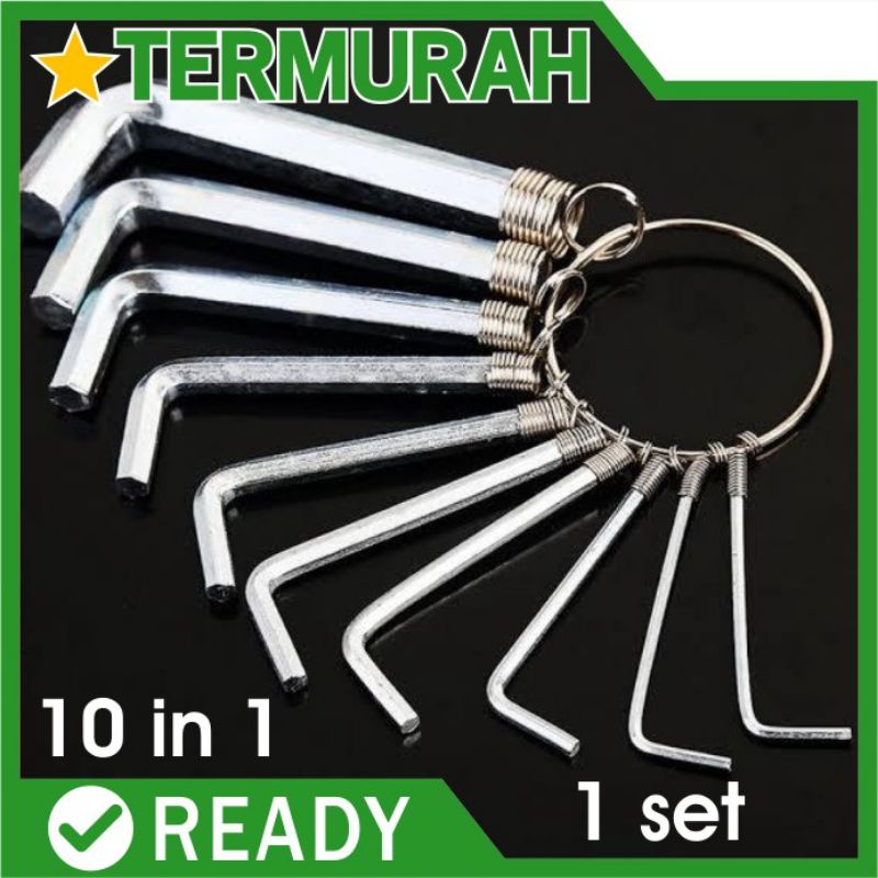 Kunci L set 10 Pc Hex Key Ring/MM