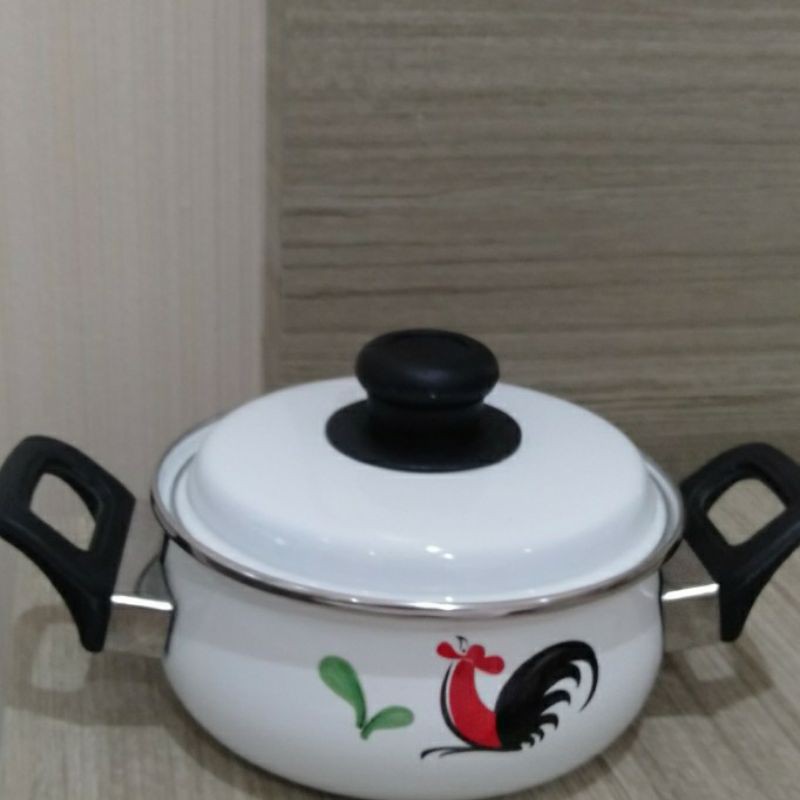 Panci Besar Enamel 22cm Ayam Jago Kukuruyuk Kedaung