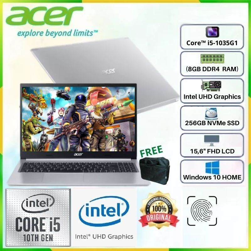 ACER ASPIRE 5 A515-55-55R6 SLIM CORE i5-1035G1 RAM8GB SSD256GB 15,6" FHD FINGERPRINT WIN10