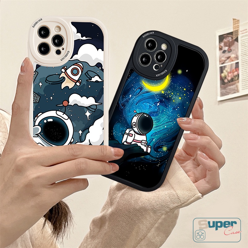 IPHONE Kartun Trendy NASA Bintang Astronot Astronot Lembut TPU Phone Cover Kompatibel Untuk Iphone11 12 13 14 Pro MAX XR 6 6s 7 8 Plus X XS MAX Se2020