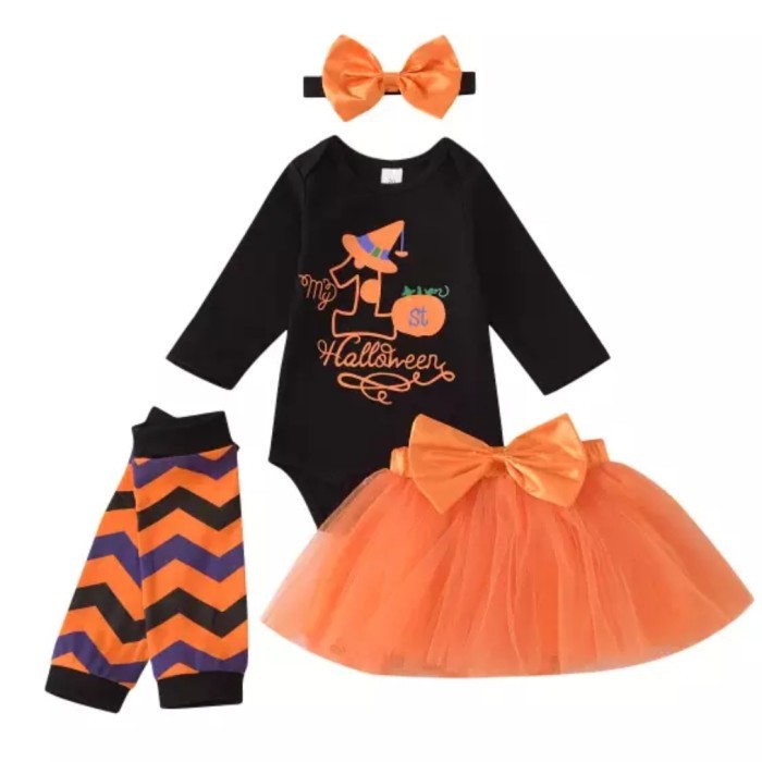 Baby first halloween tutu romper baby halloween pumpkin costume2