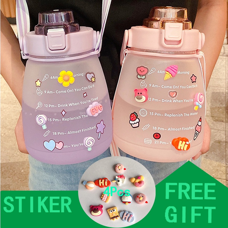 【Stiker 3D Gratis】 Female Summer Portable Large-capacity Sports Straw Water Cup Student Children Water Bottle