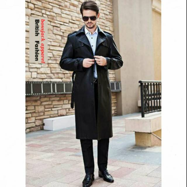 Long coat pria kualitas terbaik kulit sintetis
