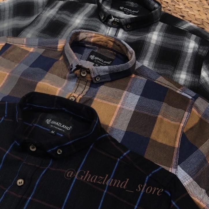 Murah nampol-- (BISA COD)Ghazland Kemeja Flanel Lengan Panjang Pria Wanita Hem Premium Quality Kotak