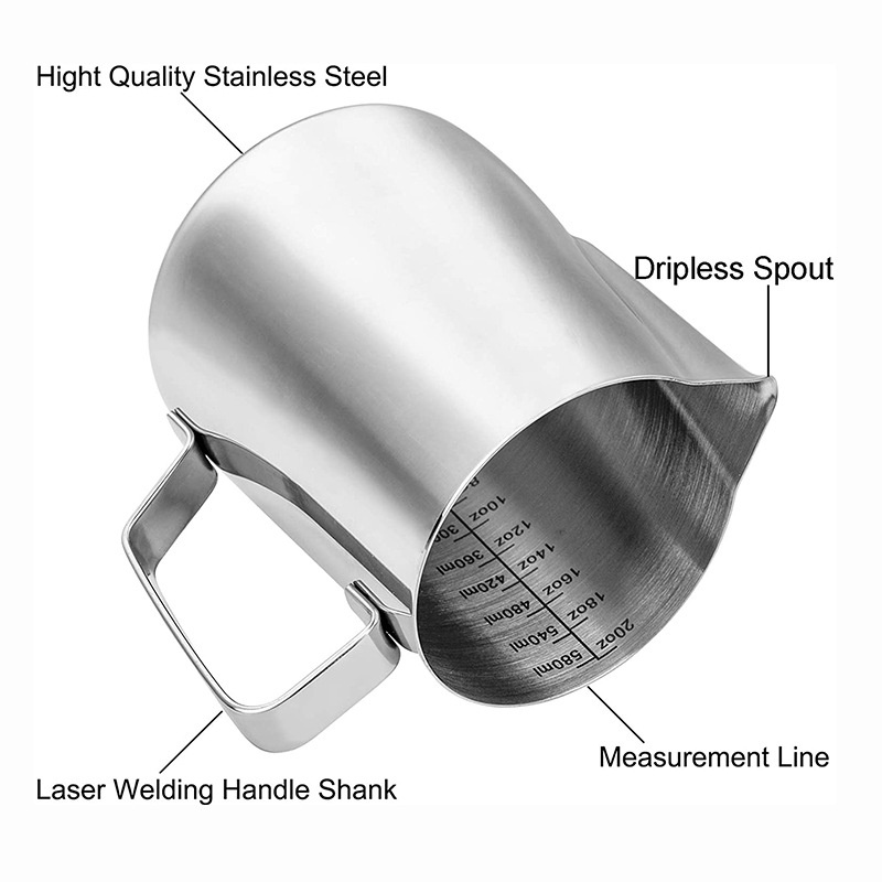 Pitcher Bahan Stainless Steel Dengan Skala Untuk Kopi / Susu / Latte Art