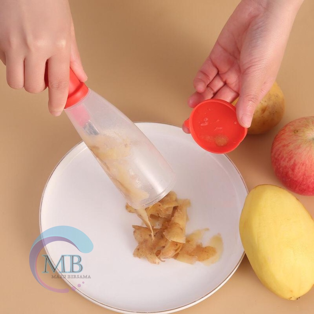 RT74 parutan peeler alat pengupas kupas kulit buah sayur kentang wortel dengan tabung penyimpanan kulit kupasan anti berantakan MB2916