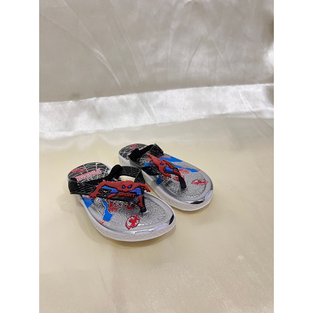 JJ-1816-29 Sandal Bunyi Cit Cit Anak Laki Laki Tali Elastis Karakter Spiderman / Sandal Jepit Bunyi Import Ukuran 24-29