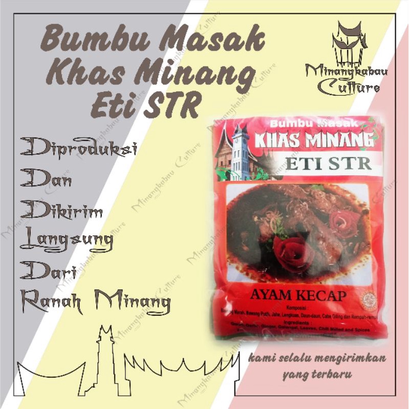 

Bumbu masakan Minang Eti STR BUMBU AYAM KECAP khas Sumatra Barat, khas rumah makan Padang