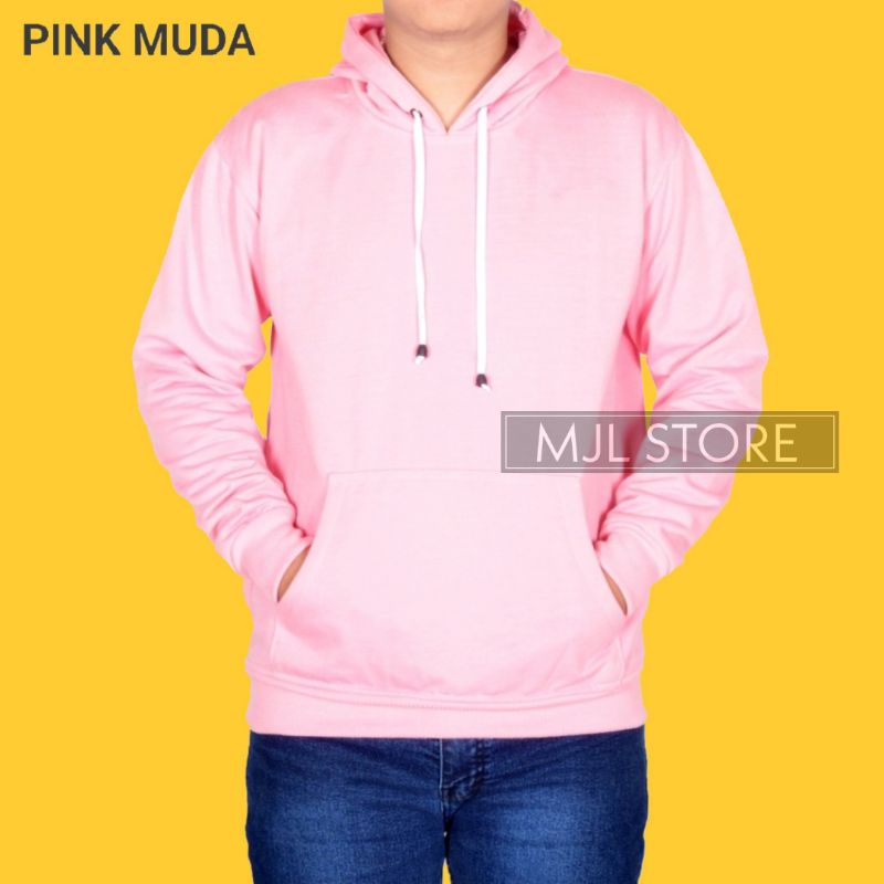 (promo) Jaket jumper hoodie polos L,XL,XXL pria wanita pink muda mj store