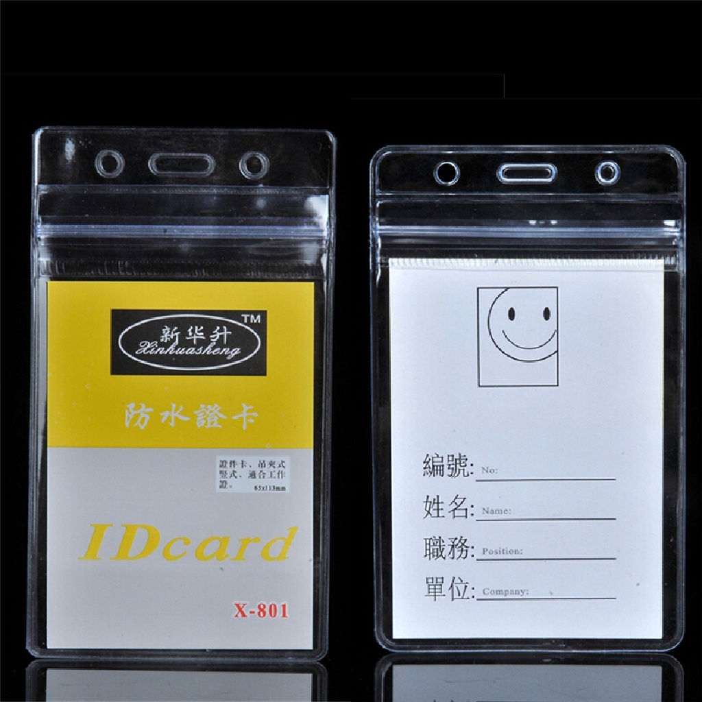 10 PCs Holder Tag Nama ID Card Bahan Plastik Transparan Tahan Air