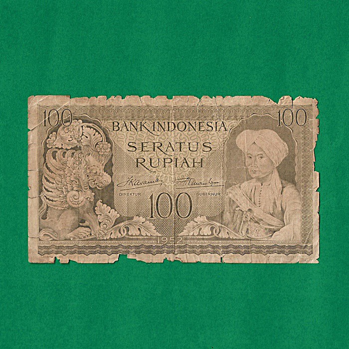 UK249 UANG KUNO UANG ASLI INDONESIA 100 RUPIAH TAHUN 1952 KOLEKSI UANG KERTAS LAMA MAHAR PERNIKAHAN