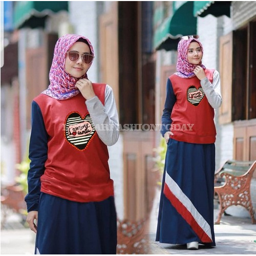 Setelan Rok Wanita Muslim Kekinian Jumbo Import Terbaru Set Musli GW458 [Setelan Akifah Maroon Sw]