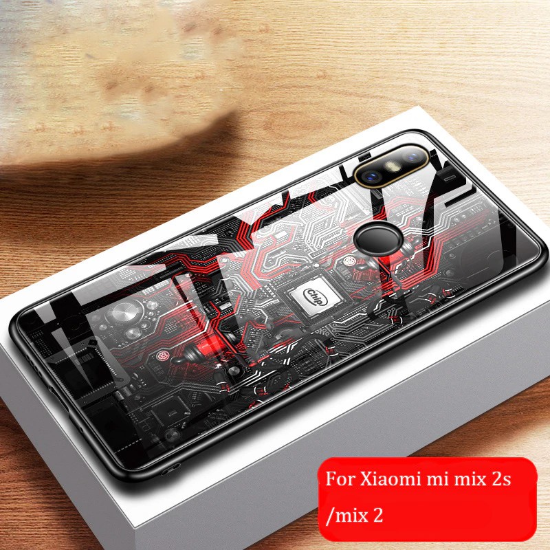 Aixuan Glass Case For Xiaomi mi mix 2s Case Painted Tempered Glass Silicon Protective full Cover