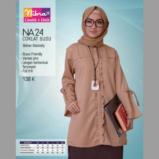 Nibras Atasan Wanita NA 24 Coklat Susu Blouse Muslim Matt Balotelli