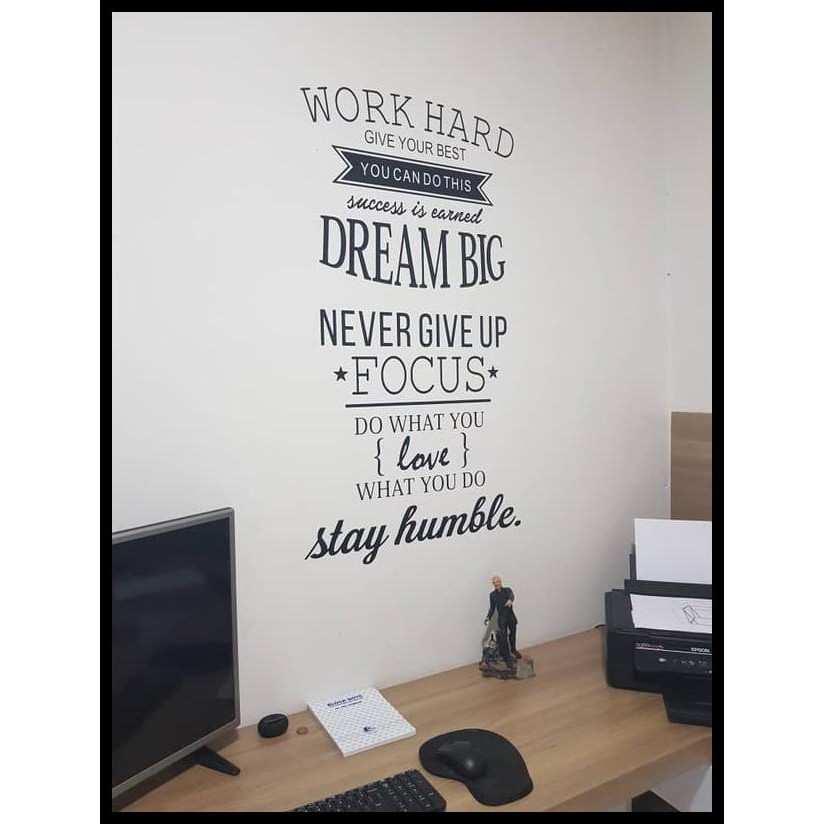 [GRAY.STORE178] Sticker Dinding Kaca Ruang Tamu Work Hard Wallpaper Decoration Quotes - STK