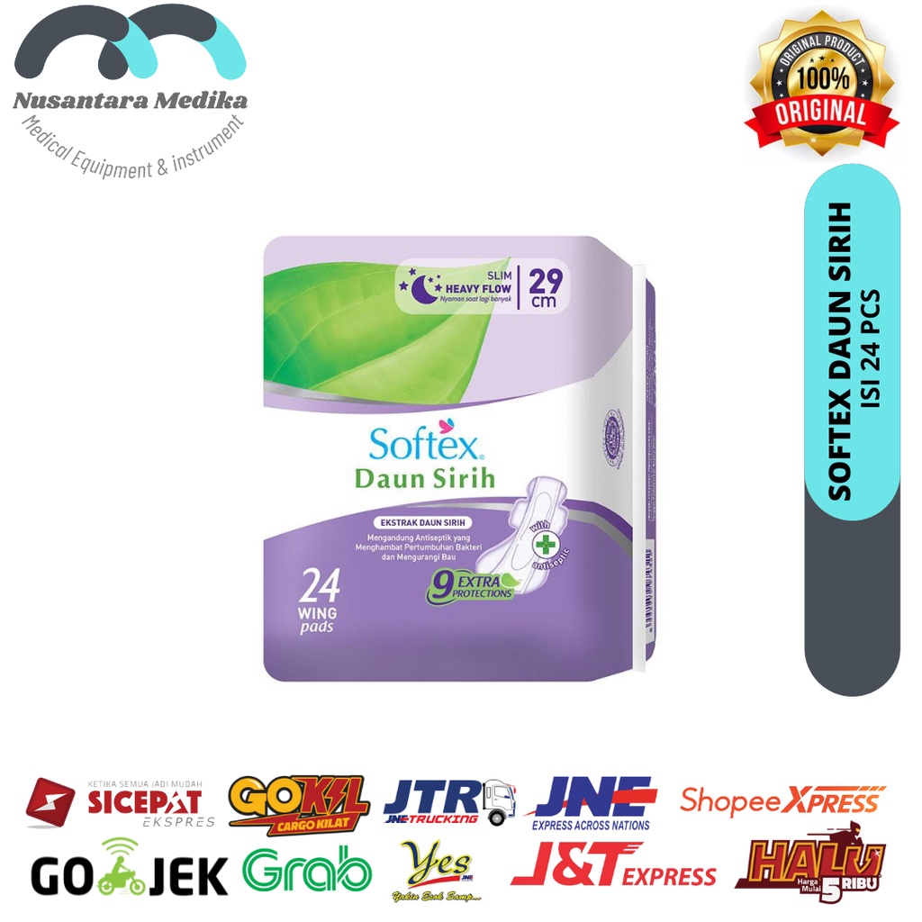 PEMBALUT SOFTEX EKSTRAK DAUN SIRIH WING 24 PADS 29CM