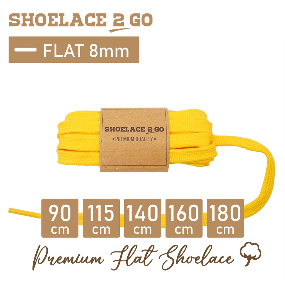 SHOELACE 2 GO TALI SEPATU GEPENG PIPIH FLAT - SF8 - H1 - YELLOW - 8MM - 90CM 115CM 140CM 160CM 180CM