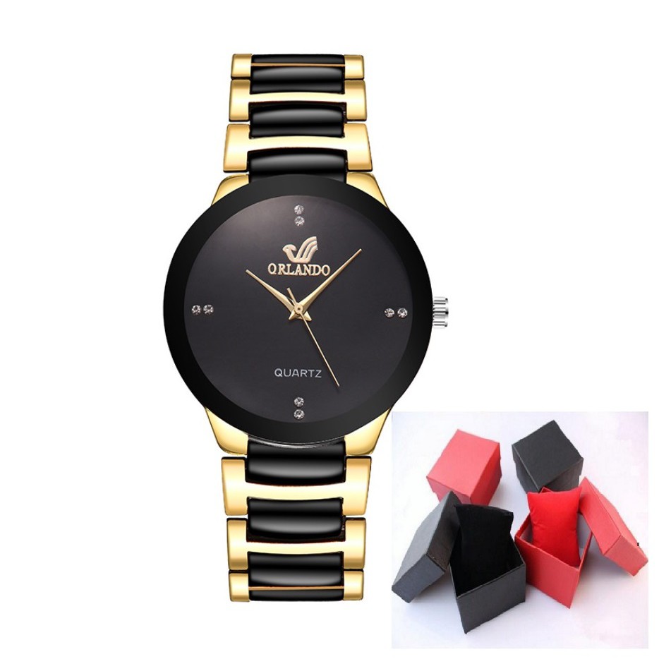 Jam Tangan Orlando Pria Elegan Original Anti air Strap Rantai Orii Korea Fashion Mens Analog Watch Orlando Premium Quality-BLACK + BOX