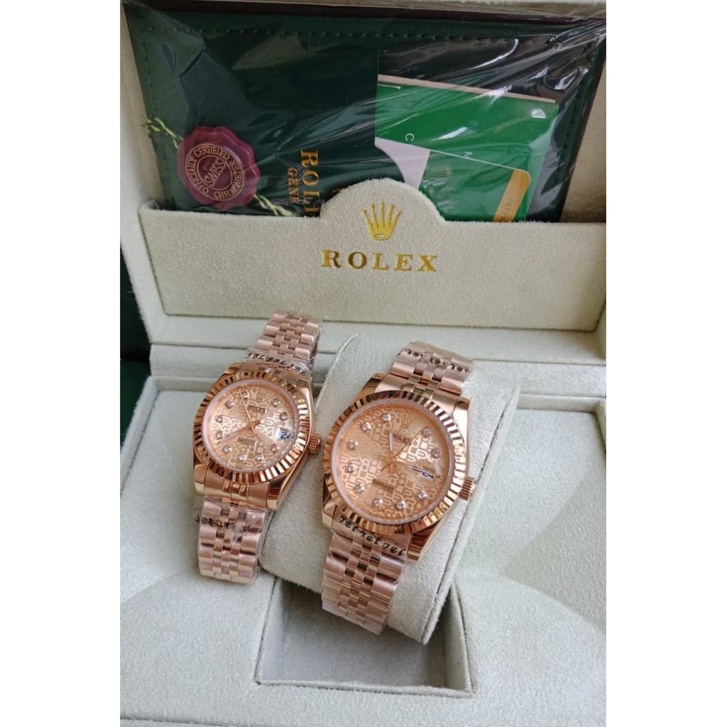 Jam Tangan Kw Super Rolex Dayjust Couple Rosegold-Matic-Shappire Full Set Box Ori