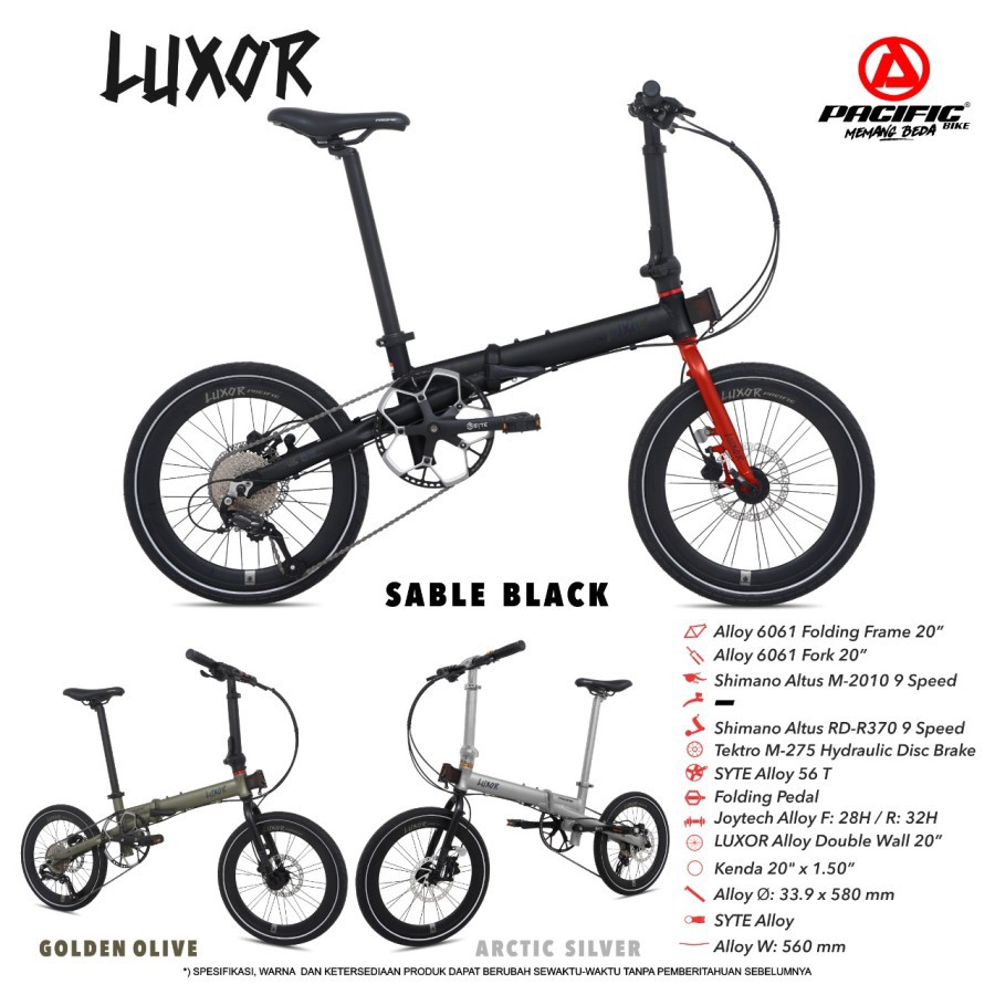 SEPEDA LIPAT PACIFIC LUXOR 20&quot; 9 SPEED BICYCLE FREE LAMPU LED + STANDAR PACIFIC FOLDING BIKE