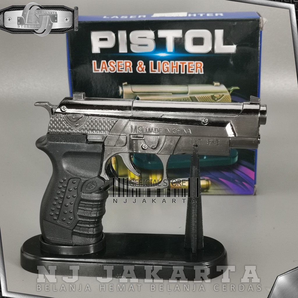 MANCIS Korek Api  Gas Laser Model PIstol Ukuran Sedang Free Stand / Korek Api Pajangan