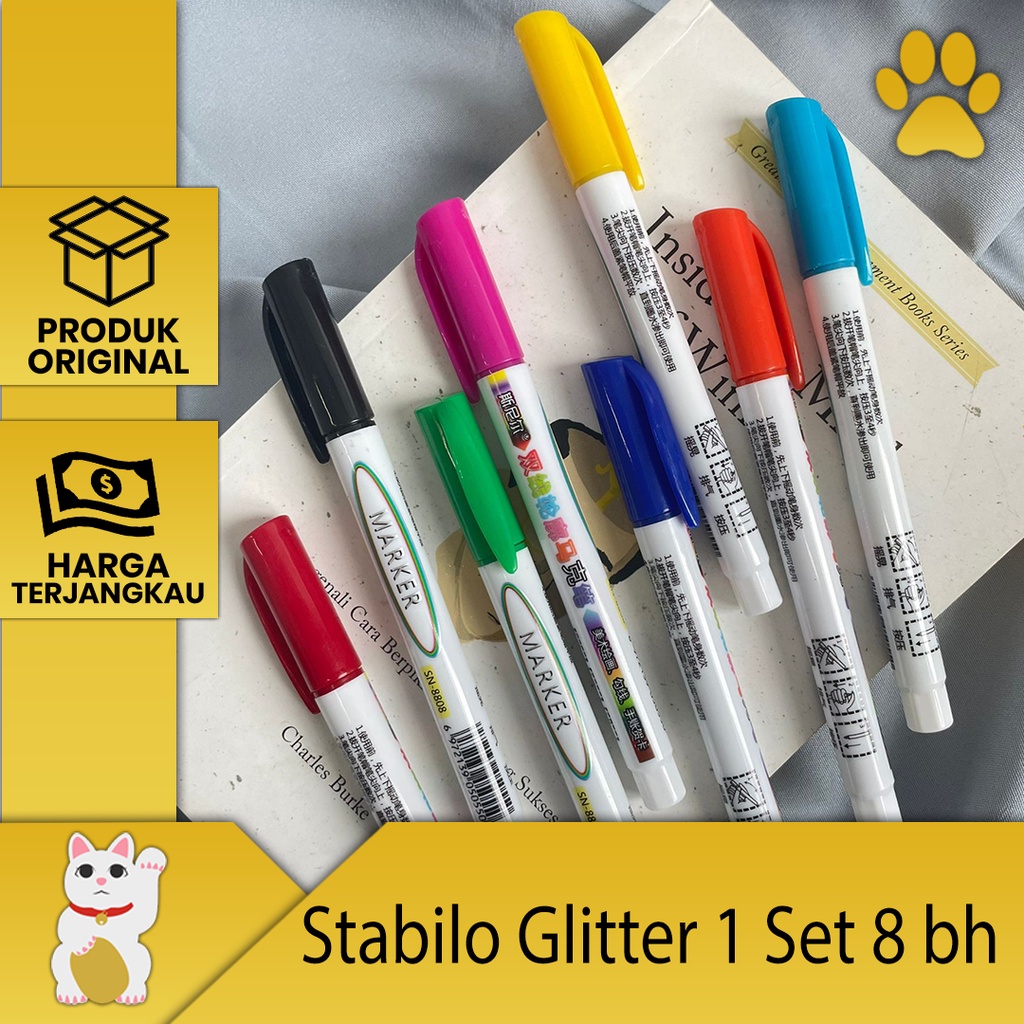 

[LuckyFortuna88] Stabilo Glitter SN-8808 1 set 8 Buah Highlighter Glitter SN-8808 1 set 8 buah alat tulis kantor alat tulis sekolah lucu murah