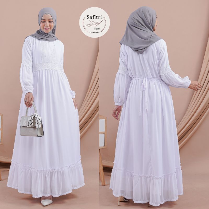 MEDINA DRESS bahan Ceruty (Renda) Rampel Putih Hitam Manasik Haji Umroh Thawaf by Safitri Fashion