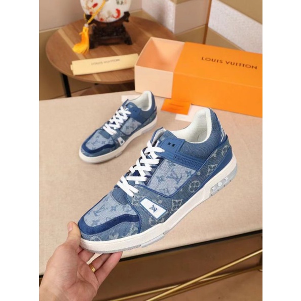 lv sneaker pria mirror men shoes run lou is vuitton sepatu cowok biru