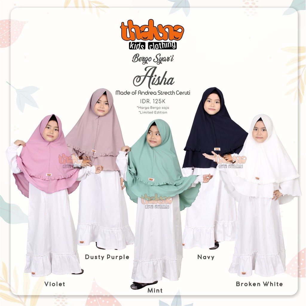 BERGO SYAR'I AISHA - THALUNA KIDS - JILBAB INSTAN ANAK