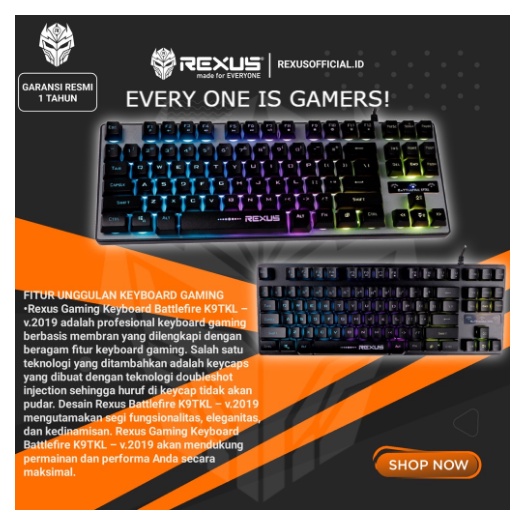 Keybord gaming RGB Rexus Keyboard Gaming Fortress K9TKL