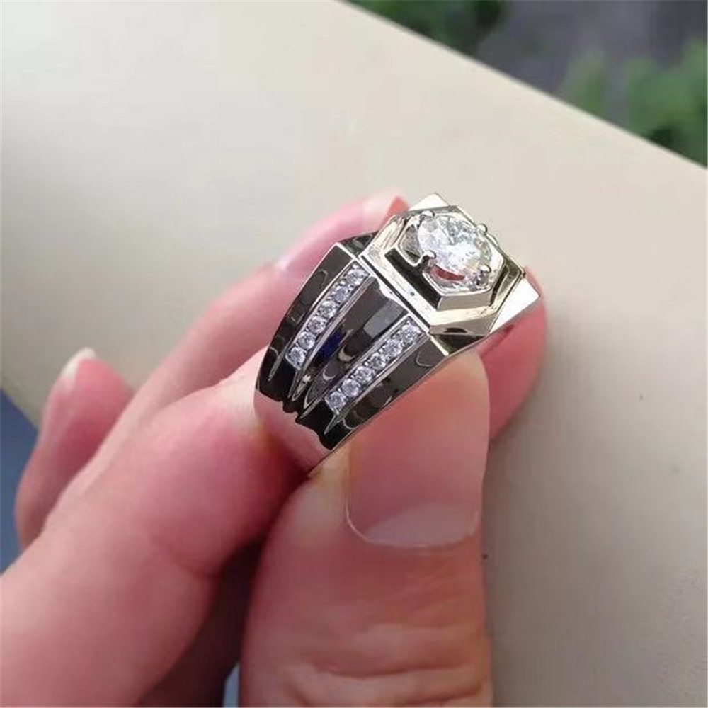 Cincin perak pria Cincin pertunangan batu permata putih