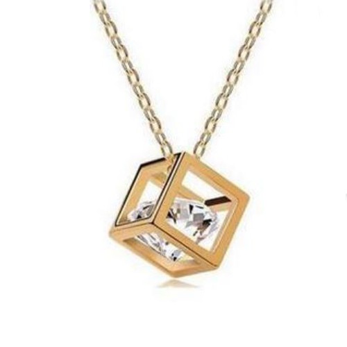 OILA kalung kubus cube love crystal pendant necklace (3D1) jka158