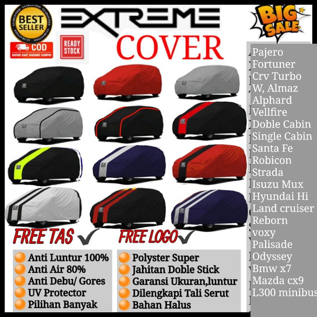 COVER MOBIL/SARUNG MOBIL FORTUNER,PAJERO,ALPHARD,INNOVA REBORN,CRV TURBO,VELLFIRE,DOBLE CABIN,SERENA,EVALIA,HYUDAISANTAFE,GRANDMAX,