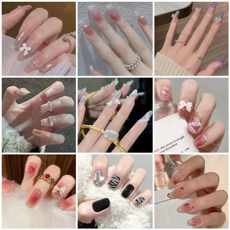 24pcs / Kotak Kuku Palsu Full Cover Aksen Berlian Imitasi Untuk Nail Art Z066-350