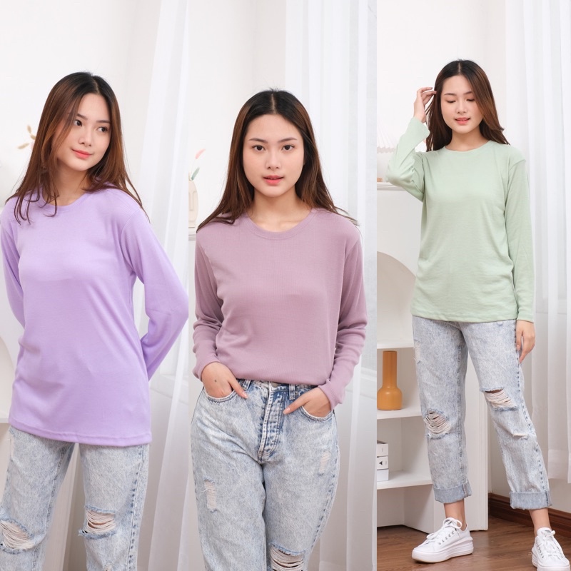 KAOS RIB PREMIUM 2x1/ KAOS LENGAN PANJANG TERMURAH KAOSWAFFEL WANITA TANGAN PANJANG