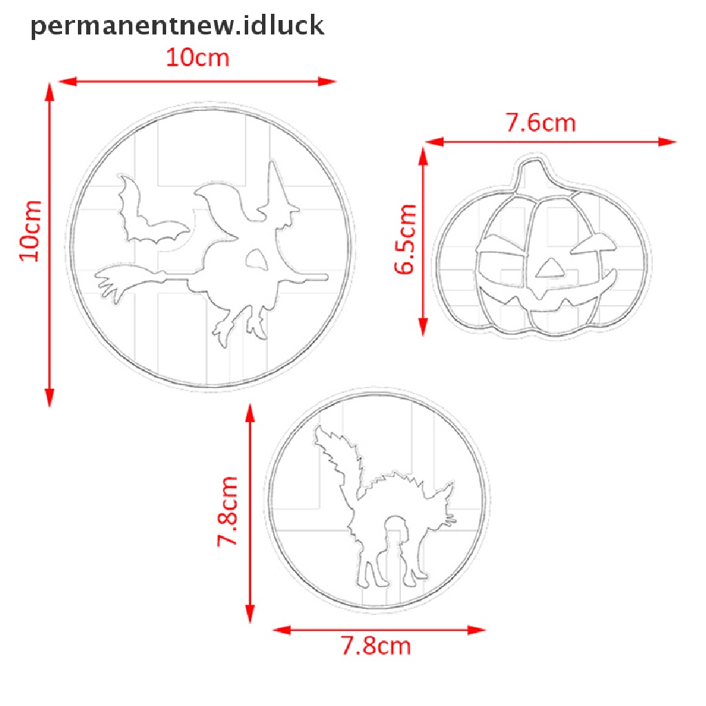 1 / 3 Pcs Alat Pemotong Kue Kering Bentuk Labu Penyihir Kucing Hitam Untuk Dekorasi Halloween
