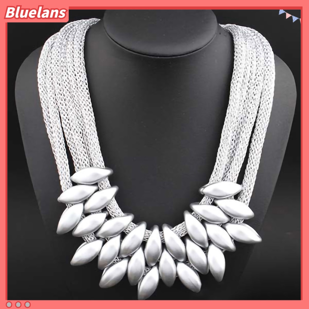 Bluelans Kalung Choker Multilayer Bahan Alloy Dengan Liontin Daun Untuk Pesta