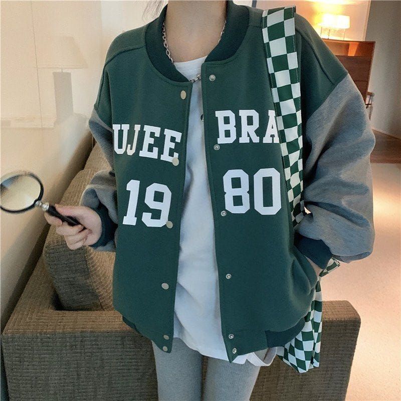 GEJEE BRAND 1980 Jacket Baseball Varcity Oversize | Switer Cewe Cowo Gaya Kasual Fleece Korean Style