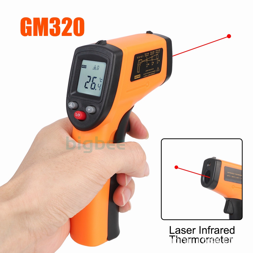 GM320 Thermometer Infrared Digital Termometer Industri IR Infra Red Laser Tembak Thermo Termo Gun